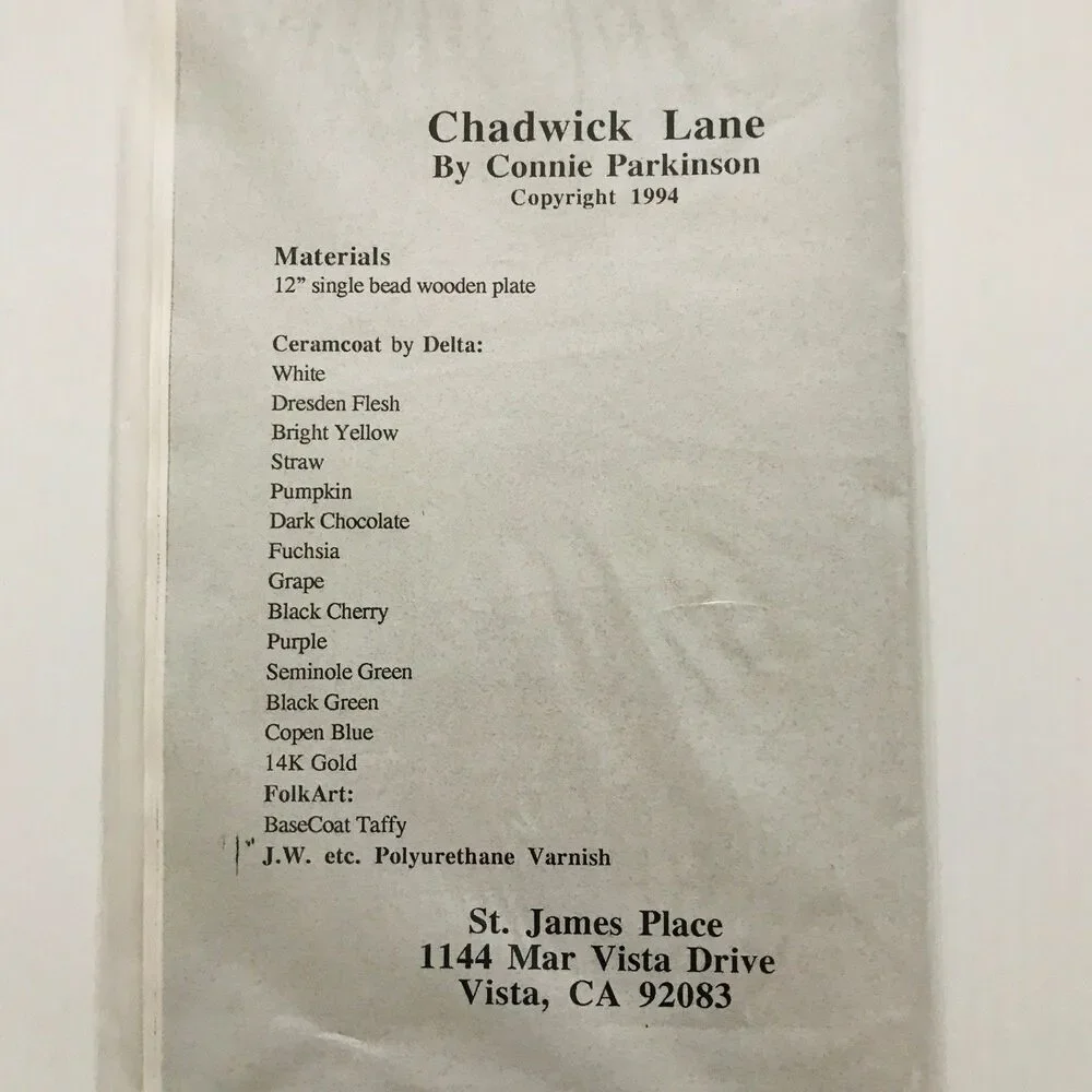 Rare St. James Place CHADWICK LANE Wood Painting Craft Pattern Cottage Home